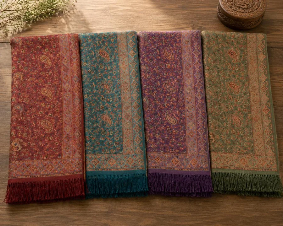 Colourful folded shawls