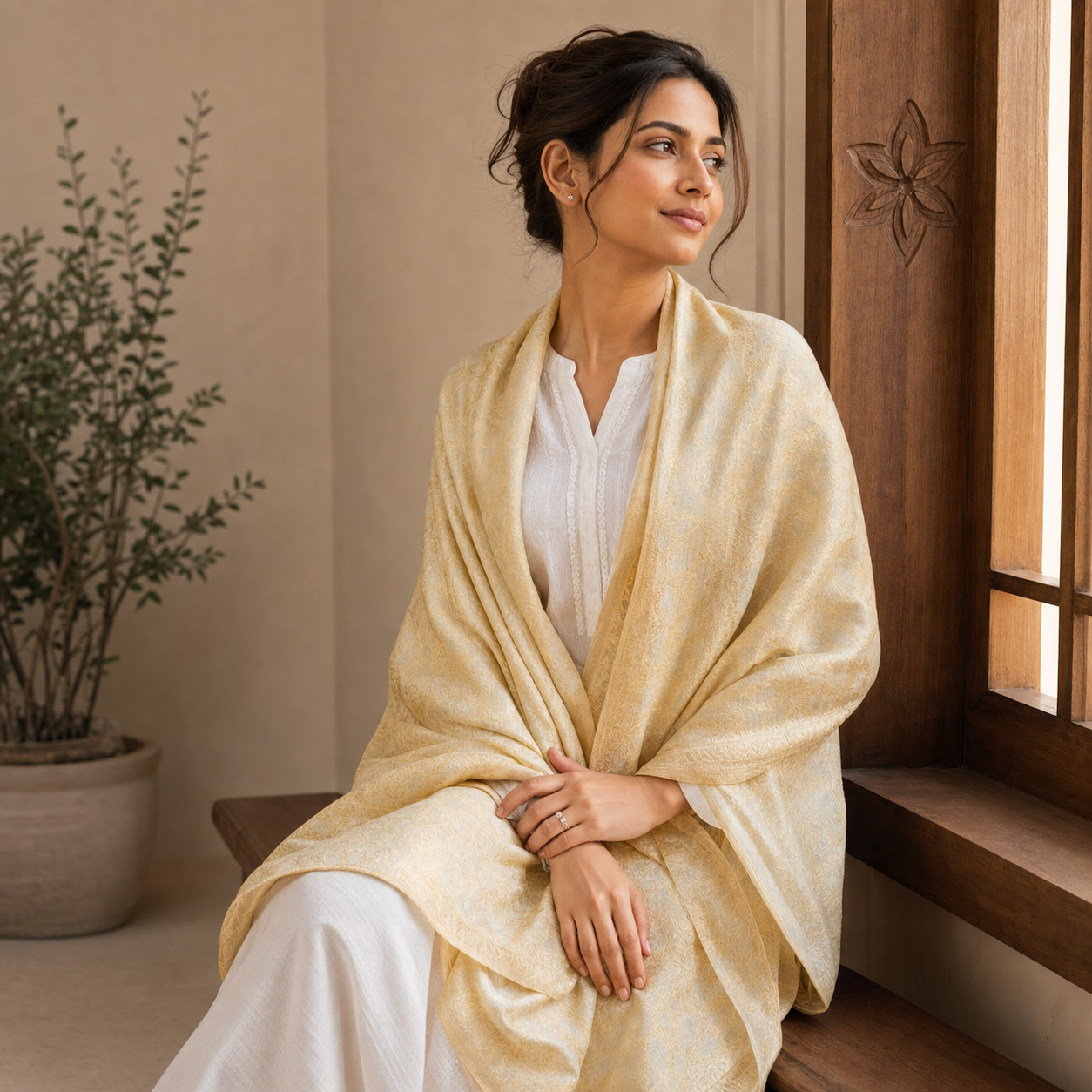 Ivory Noor Jacquard Shawl hover image